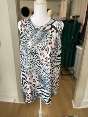 Sleeveless Animal-Print Satin Camisole in Black, White & Pink